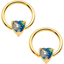 Load image into Gallery viewer, 14G Blue Faux Opal Heart Captive Ring Barbell Nipple Ring Set