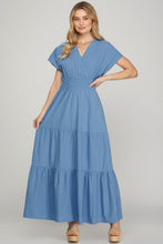 Load image into Gallery viewer, Surplice Short Sleeve Tiered Maxi Dress With Pockets For Women β Elegant, Versatile, Comfortable and Functional with Flattering Surplice Neckline and Tiered Design for Effortless Style