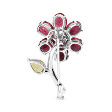 Load image into Gallery viewer, 18K White Gold 1/3 Cttw Diamond, Pink Tourmaline, and Green Peridot Flower and Leaf Tulip Brooch Pin (H-I Color, VS2-SI1)
