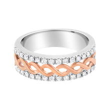Load image into Gallery viewer, 10K White and Rose Gold 1/3 Cttw Diamond Split Shank and Infinity Ribbon Band Ring (I-J Color, I1-I2 Clarity) - Size 6