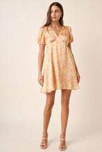 Load image into Gallery viewer, New Summer printed V-Neck Puff Sleeve Mini Dress – Trendy Floral Print with Ruched Detailing and Dramatic Puff Sleeves for a Feminine, Fashion-Forward Look