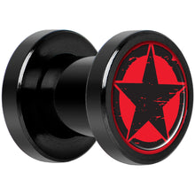 Load image into Gallery viewer, Black Red Distressed Star Black Anodized Screw Fit Plug Set 2G