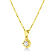 Load image into Gallery viewer, 14K Yellow Gold Plated .925 Sterling Silver 1/2 Cttw Brilliant Round Cut Diamond Solitaire Milgrain 18" Pendant Necklace (K-L Color, I2-I3 Clarity)