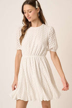 Load image into Gallery viewer, Eyelet Round Neck Puff Sleeve Mini Dress–Cute, Elegant, Feminine and Chic Mini Dress with Romantic Puff Sleeves and Delicate Eyelet Design