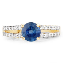 Load image into Gallery viewer, 1.29 Carat Genuine Blue Sapphire and White Diamond 14K Yellow Gold Ring