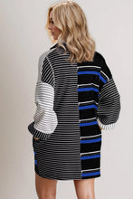 Load image into Gallery viewer, Full Size Striped Half Button Long Sleeve Mini Dress Trendy & Casual Everyday Wear