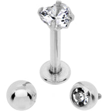 Load image into Gallery viewer, Clear CZ Heart Internally Threaded Labret Set of 3 Ends