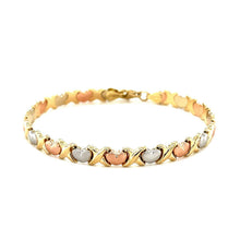 Load image into Gallery viewer, 14k Tri-Color Gold Fancy Satin Heart Line Bracelet