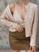 Load image into Gallery viewer, Elegant Women Full-Size Sequin Open Front Cropped Jacket With Glamorous Sparkle Luxury Women Party Jacket