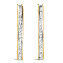 Load image into Gallery viewer, 10K Yellow Gold 1.00 Cttw Round and Baguette-Cut Diamond U-Hoop Earrings (H-I Color, SI2-I1 Clarity)