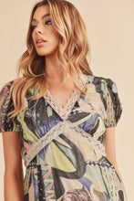 Load image into Gallery viewer, Lace Detail Slit Geometric Print Short Sleeve Maxi Comfortable Dress For Women, Elegant Lace, Alluring Slit, Sophisticated Geometric Print for Casual & Dressy Occasions