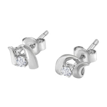 Load image into Gallery viewer, 10K White Gold 1/10 Cttw Round Brilliant-Cut Diamond Espira Swirls Solitaire Push Back Stud Earrings (I-J Color, I1-I2 Clarity)