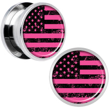 Load image into Gallery viewer, Pink American Flag Steel Screw Fit Plug Set 9/16