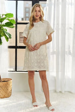 Load image into Gallery viewer, Applique Round Neck Short Sleeve Shift Dress – Timeless & Elegant Round Neck Shift Dress with Sophisticated Applique Detailing for Versatile Day-to-Night Wear