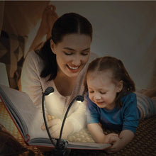 Load image into Gallery viewer, Super Adjustable Goosenecks Clip LED Lamp For Book Reading With Stand And Double Ligh Rechargeable 12 LED Warm Book Light, Clip On Bed Reading Light, Music Stand Lamp, 2 Brightness & 2 Goosenecks Light Up 2 Full Pages. Perfect For Bookworms, Kids & Music