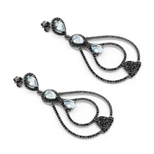 Load image into Gallery viewer, 8.81 Carat Genuine Blue Topaz and Black Spinel .925 Sterling Silver Earrings