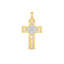 Load image into Gallery viewer, 14k Two Tone Gold High Polish Diamond Cut Cross Pendant