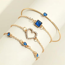 Load image into Gallery viewer, 4pcs Rhinestone Alloy Bracelet Set – Minimalist Heart & Square Design
