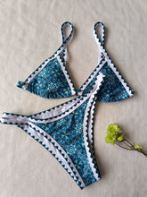Load image into Gallery viewer, New Blossom Charm High-Cut Bikini Set For Summer – Strapless Floral Print Swimsuit with Elegant Embroidered Cut-Out Triangular Top Contrast Trim and Back Buckle – Women’s 2-Piece Summer Beachwear
