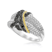 Load image into Gallery viewer, 18k Yellow Gold & Sterling Silver Entwined Popcorn Ring with Black Diamonds