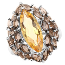 Load image into Gallery viewer, 6.20 Carat Genuine Citrine & Smoky Quartz .925 Sterling Silver Ring