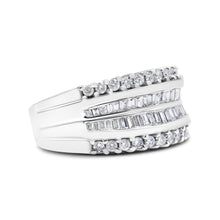 Load image into Gallery viewer, 14K White Gold 1.00 Cttw Round and Baguette-Cut Diamond Modern Band Ring (H-I Color, SI2-I1 Clarity) - Ring Size 7