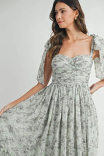 Load image into Gallery viewer, Floral Bust Ruched Midi Dress with Shoulder Tie For Women – Ruched Midi Dress For Summer, Floral Bust Dress, Shoulder Tie Dress, Feminine Midi Dress, Chic Event Dress
