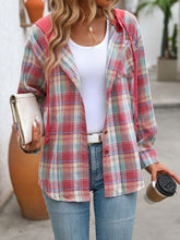 Load image into Gallery viewer, Plaid Buttoned Long Sleeve Hooded Jacket for Women – Cozy & Stylish Cotton-Blend Outerwear