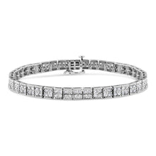 Load image into Gallery viewer, .925 Sterling Silver 2 Cttw Prong Set Round-Cut Diamond 4 Stone Box Link Bracelet (I-J Color, I3 Clarity) - 7.25"