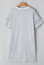 Load image into Gallery viewer, White Striped Round Neck Short Sleeve Mini Dress Casual & Playful Everyday Look Dress