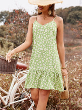 Load image into Gallery viewer, Light Green Daisy Print V-Neck Mini Dress Floral Summer Lightweight Dress For Women