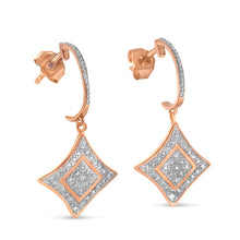 Load image into Gallery viewer, 10K Rose Gold Plated Sterling Silver Round Cut Diamond Cushion Dangle Earrings (0.04 cttw, H-I Color, I2-I3 Clarity)