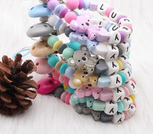 Load image into Gallery viewer, Modern Handmade Personalized Name Baby Pacifier Clips Silicone Pacifier Chain Wood Pacifier Holders For Pacifier For Baby Kids