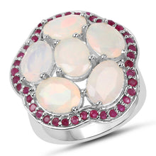 Load image into Gallery viewer, 4.66 Carat Genuine Ethiopian Opal and Ruby .925 Sterling Silver Ring