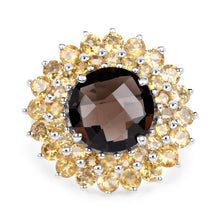 Load image into Gallery viewer, 8.56 Carat Genuine Smoky Quartz & Citrine .925 Sterling Silver Ring