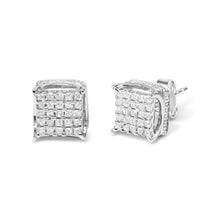Load image into Gallery viewer, 10K White Gold 1/2 Cttw Princess Cut Diamond Square Shaped Multi Stone Stud Earrings (H-I Color, SI1-SI2 Clarity)