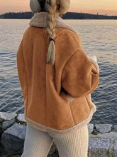 Load image into Gallery viewer, Fuzzy Collared Neck Long Sleeve Jacket with Buttoned Closure and Cozy Pockets