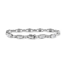 Load image into Gallery viewer, 14K White Gold 1.0 Cttw Invisible Set Princess Diamond Alternating Link Tennis Bracelet (I-J Color, I1-I2 Clarity) - 7.25"