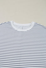 Load image into Gallery viewer, White Striped Round Neck Short Sleeve Mini Dress Casual & Playful Everyday Look Dress