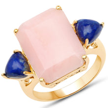 Load image into Gallery viewer, 12.18 Carat Genuine Pink Opal and Lapis .925 Sterling Silver Ring