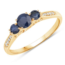 Load image into Gallery viewer, 0.56 Carat Genuine Blue Sapphire and White Diamond 14K Yellow Gold Ring