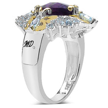 Load image into Gallery viewer, 3.91 Carat Genuine Amethyst, Blue Topaz & White Diamond .925 Sterling Silver Ring