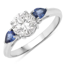 Load image into Gallery viewer, 1.30 Carat Genuine Blue Sapphire and Lab Grown Diamond 14K White Gold Ring