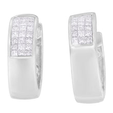 Load image into Gallery viewer, 14K White Gold 1 1/8 cttw Princess and Round Cut Diamond Huggie Earrings (H-I, VS1-VS2)