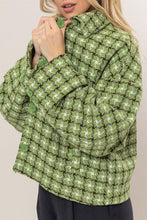 Load image into Gallery viewer, Cute Green Tweed Plaid Button Up Collared Neck Jacket Classic & Elegant Layering Piece Everyday Jacket