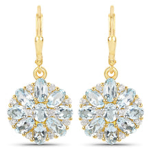 Load image into Gallery viewer, 18K Yellow Gold Plated 4.58 Carat Genuine Blue Topaz and White Topaz .925 Sterling Silver Earrings