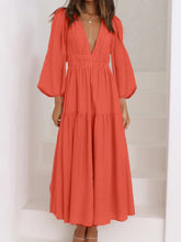 Load image into Gallery viewer, Lightweight Deep V-Neck Balloon Sleeve Maxi Dress Elegant & Flowing Silhouette Unique Dress