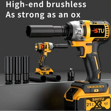 Load image into Gallery viewer, 21V Cordless Brushless Impact Wrench Drill Kit – Lithium Drill + Battery x1, 4000mAh Battery, Toolbox & Accessories