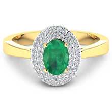 Load image into Gallery viewer, 0.88 Carat Genuine Zambian Emerald and White Diamond 14K Yellow Gold Ring