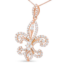 Load image into Gallery viewer, 14K Yellow Gold 1.00 Cttw Round Diamond Fleur De Lis 18" Pendant Necklace (H-I Color, SI2-I1 Clarity)
